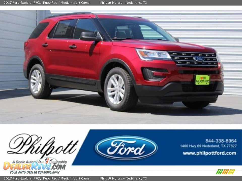 2017 Ford Explorer FWD Ruby Red / Medium Light Camel Photo #1