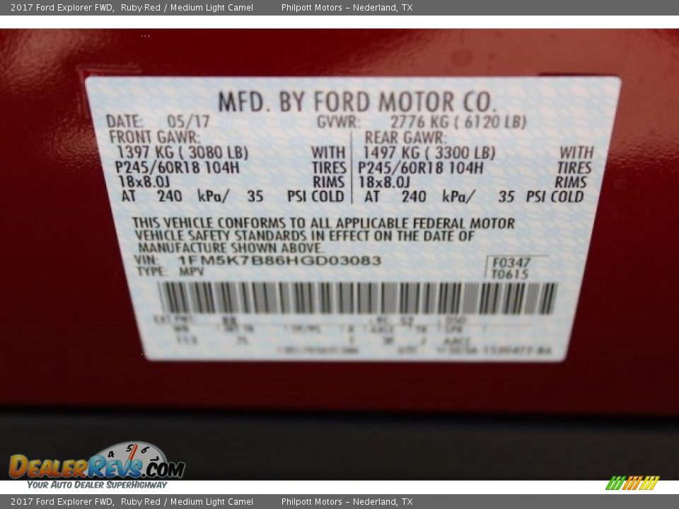 2017 Ford Explorer FWD Ruby Red / Medium Light Camel Photo #25