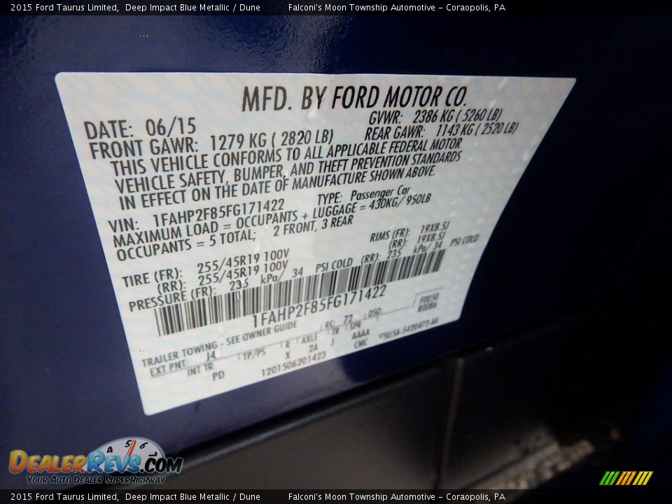 2015 Ford Taurus Limited Deep Impact Blue Metallic / Dune Photo #23