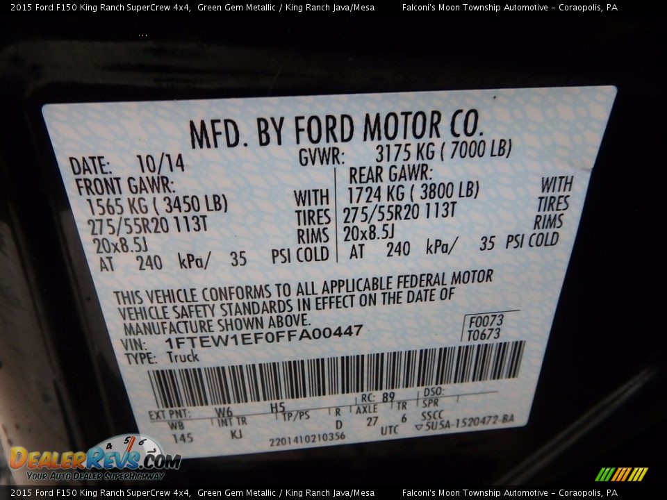 2015 Ford F150 King Ranch SuperCrew 4x4 Green Gem Metallic / King Ranch Java/Mesa Photo #23