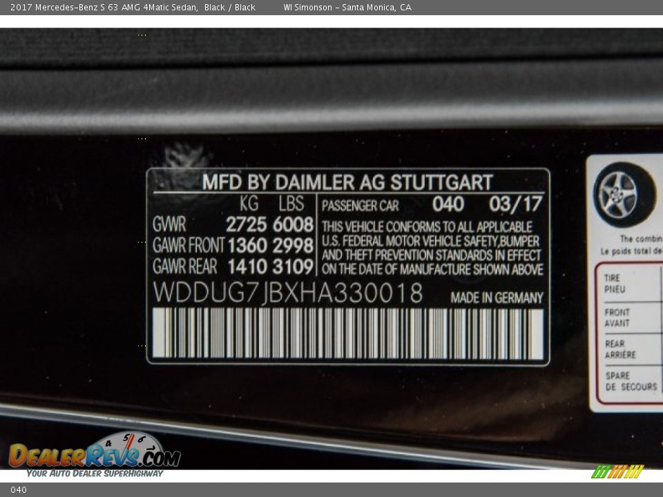 Mercedes-Benz Color Code 040 Black