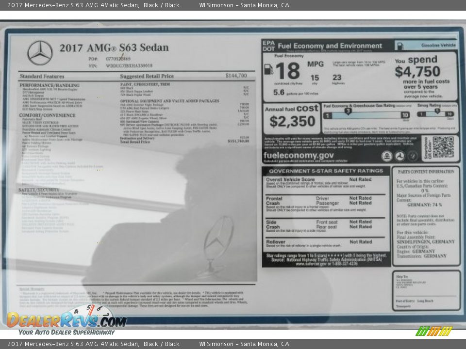 2017 Mercedes-Benz S 63 AMG 4Matic Sedan Window Sticker Photo #22
