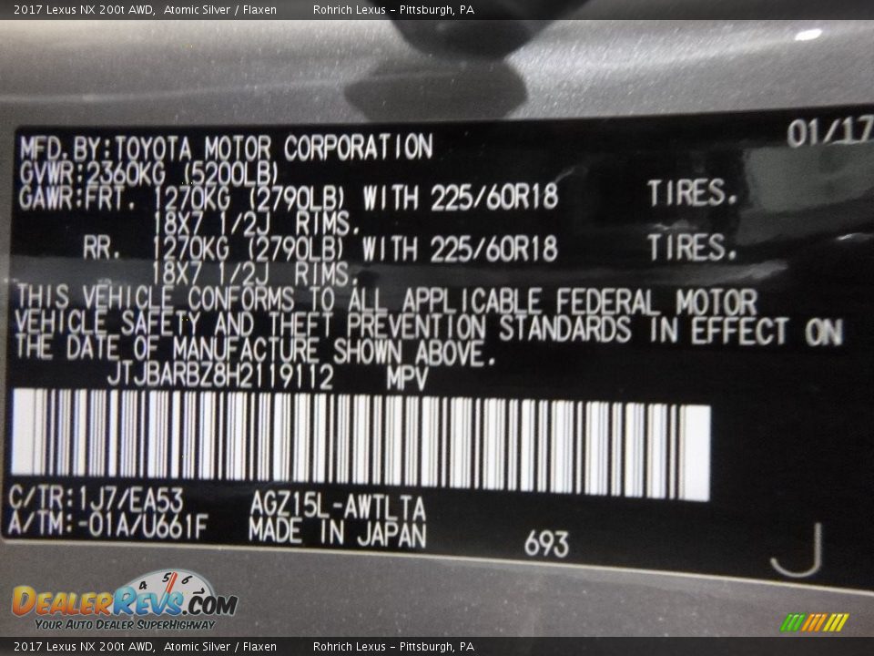 2017 Lexus NX 200t AWD Atomic Silver / Flaxen Photo #10