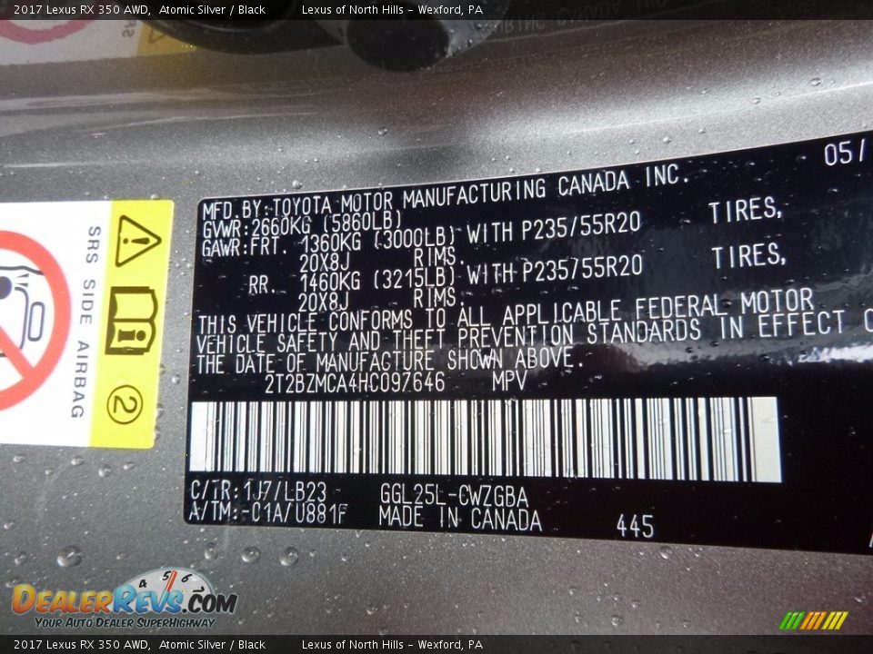 2017 Lexus RX 350 AWD Atomic Silver / Black Photo #11