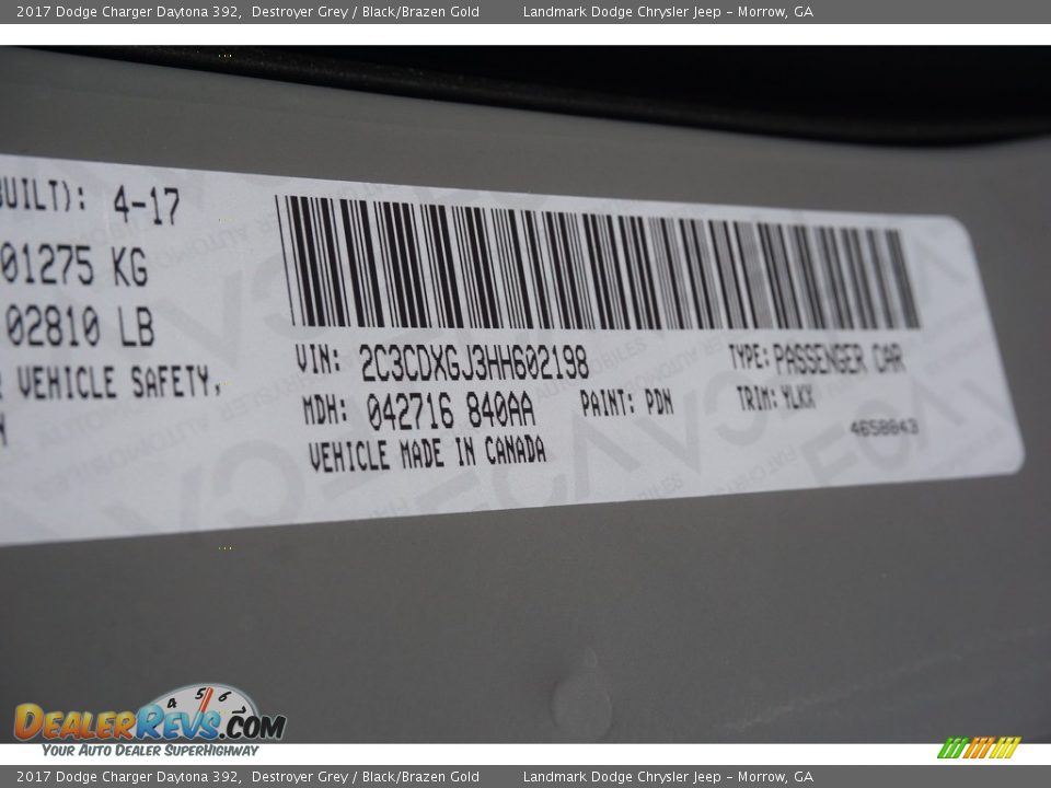 2017 Dodge Charger Daytona 392 Destroyer Grey / Black/Brazen Gold Photo #11