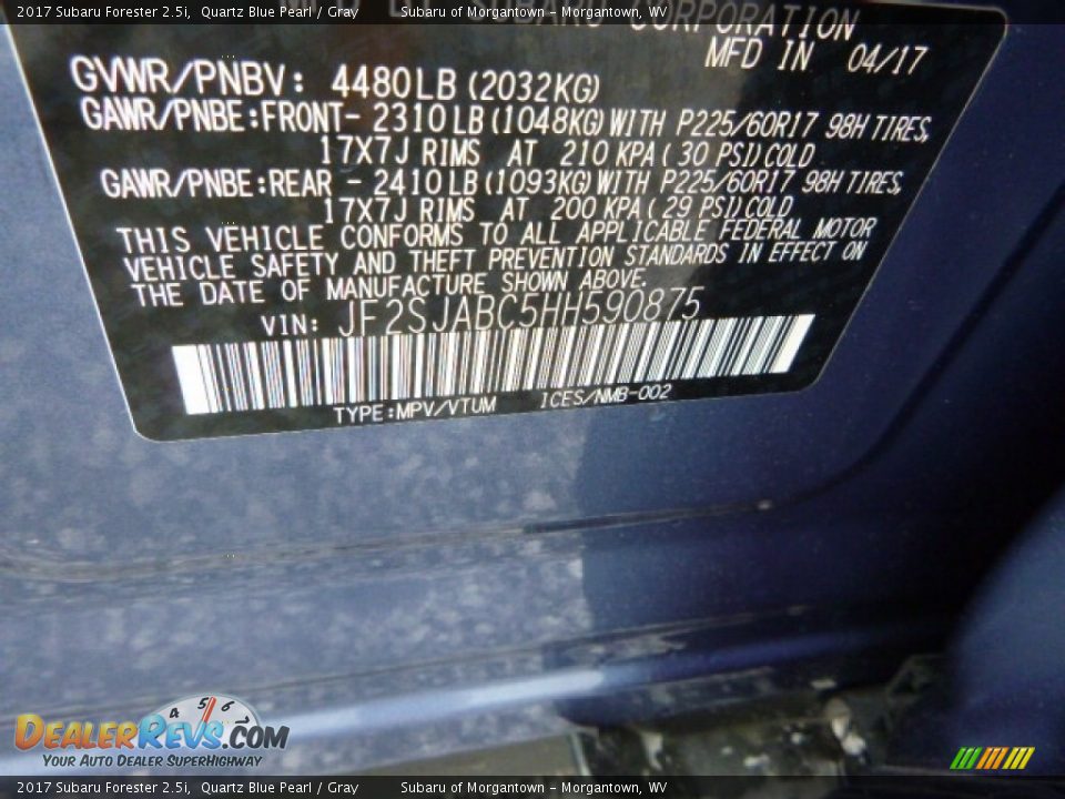 2017 Subaru Forester 2.5i Quartz Blue Pearl / Gray Photo #16