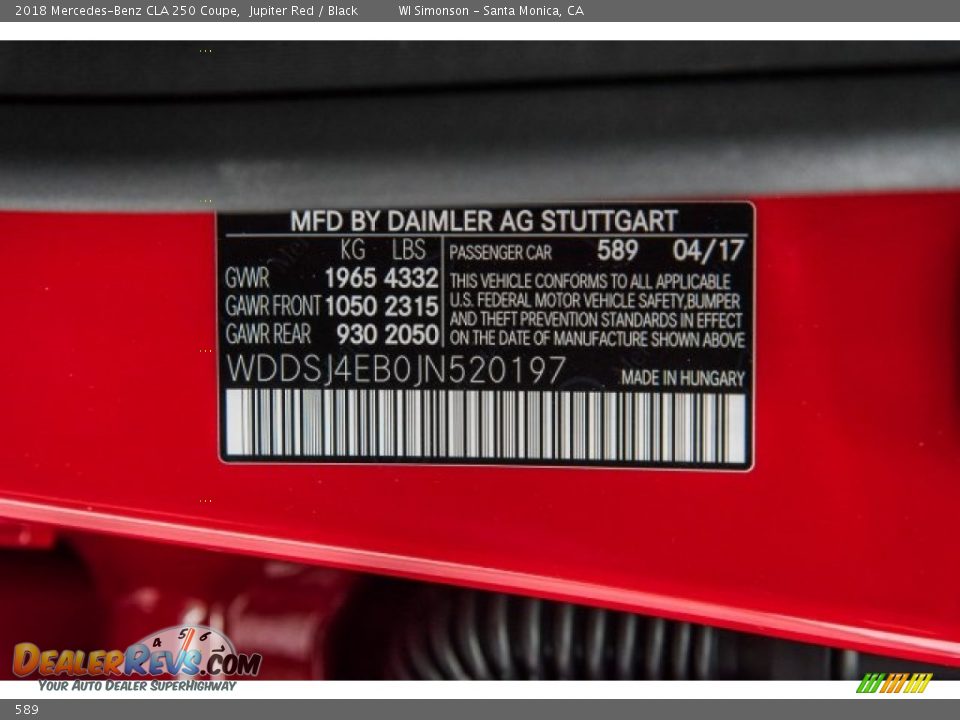 Mercedes-Benz Color Code 589 Jupiter Red