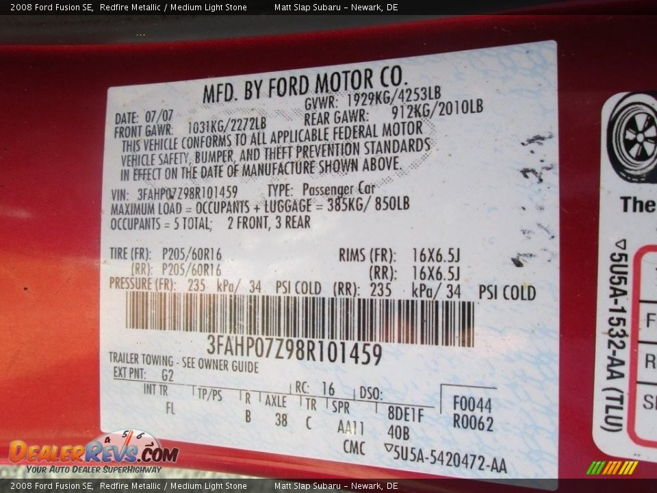 2008 Ford Fusion SE Redfire Metallic / Medium Light Stone Photo #31