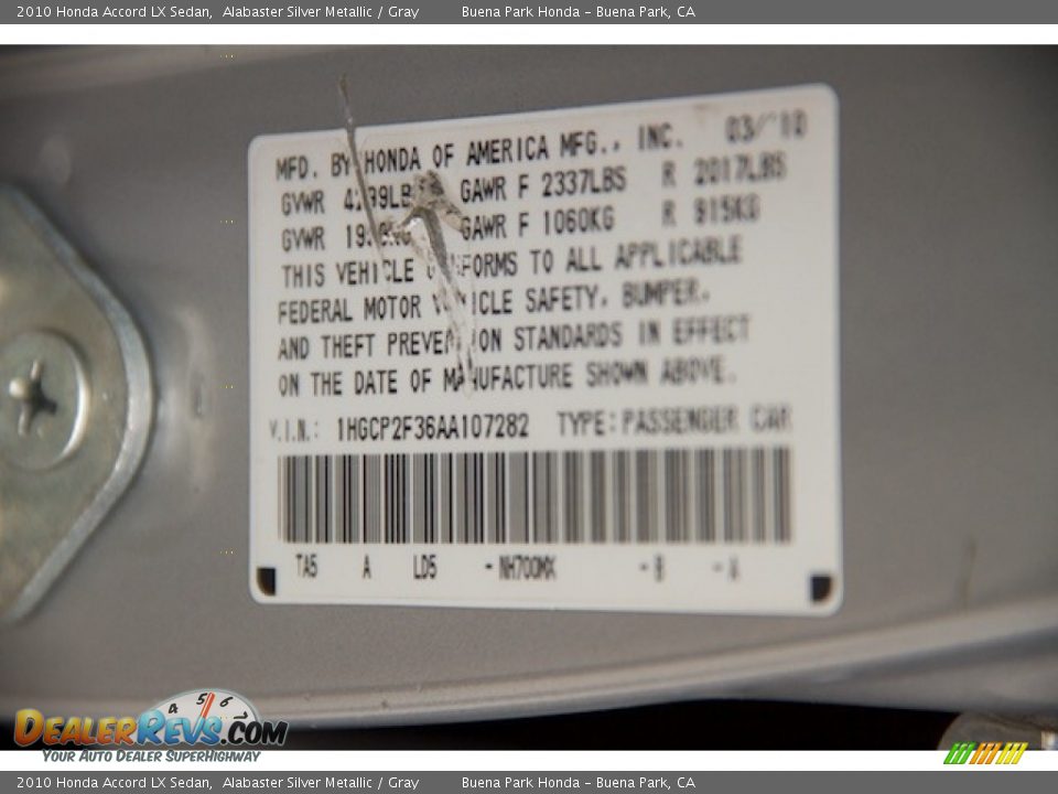 2010 Honda Accord LX Sedan Alabaster Silver Metallic / Gray Photo #28