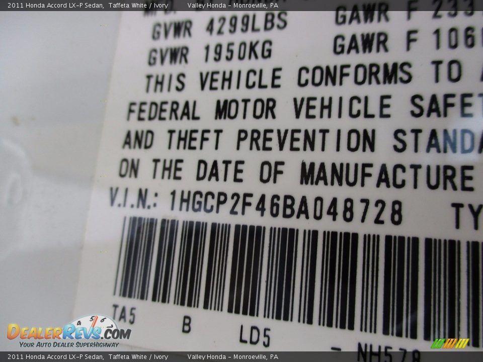 2011 Honda Accord LX-P Sedan Taffeta White / Ivory Photo #19
