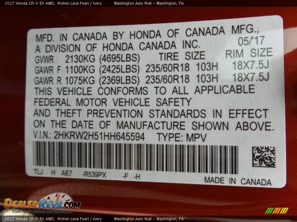 2017 Honda CR-V EX AWD Molten Lava Pearl / Ivory Photo #8