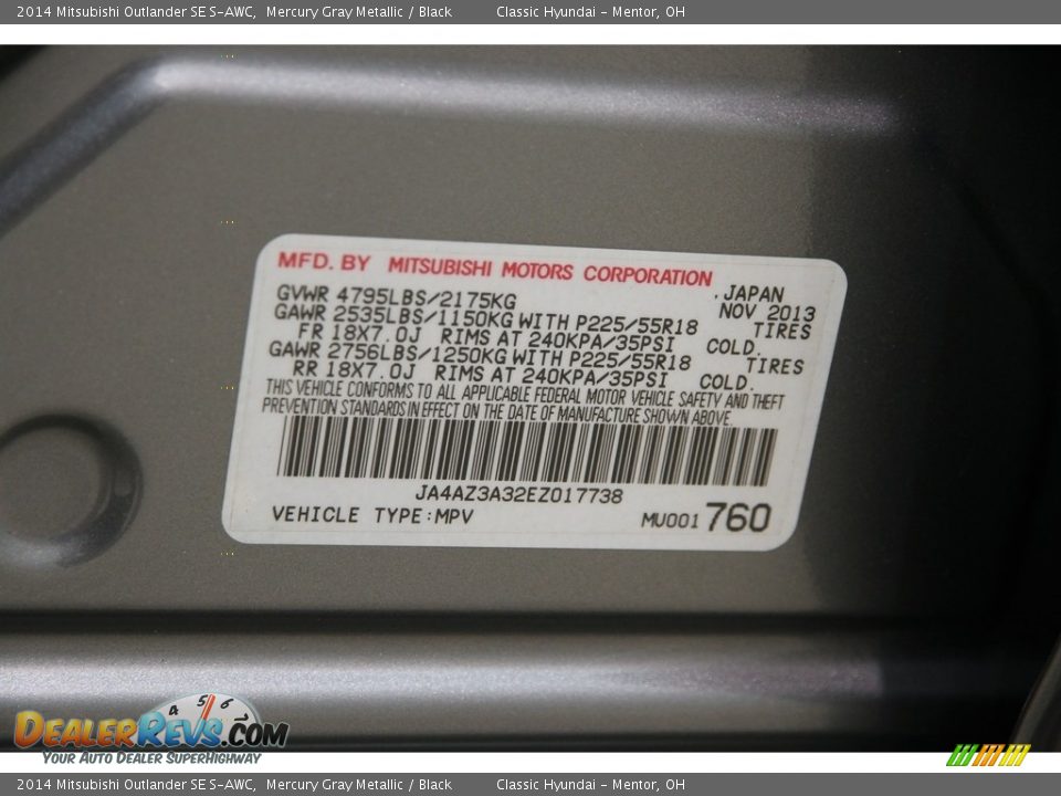 2014 Mitsubishi Outlander SE S-AWC Mercury Gray Metallic / Black Photo #20