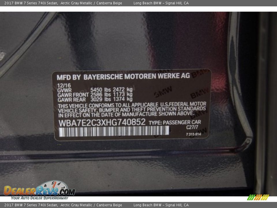 2017 BMW 7 Series 740i Sedan Arctic Gray Metallic / Canberra Beige Photo #8