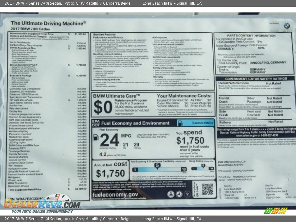 2017 BMW 7 Series 740i Sedan Arctic Gray Metallic / Canberra Beige Photo #11