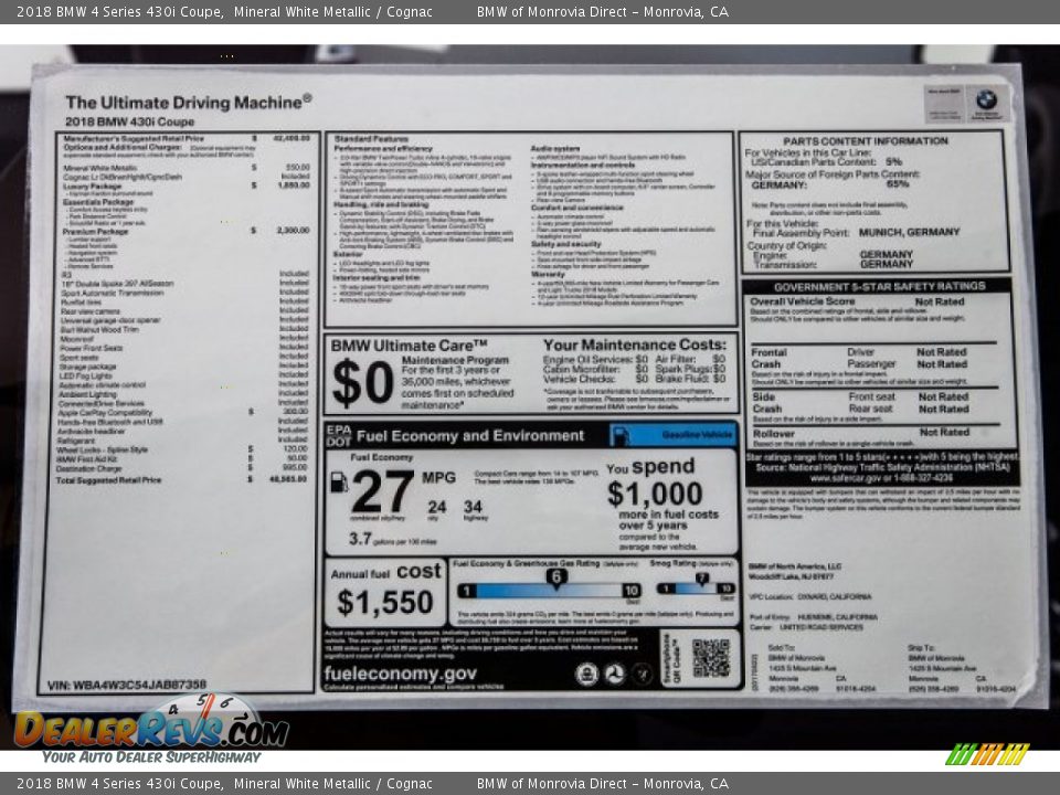 2018 BMW 4 Series 430i Coupe Window Sticker Photo #10