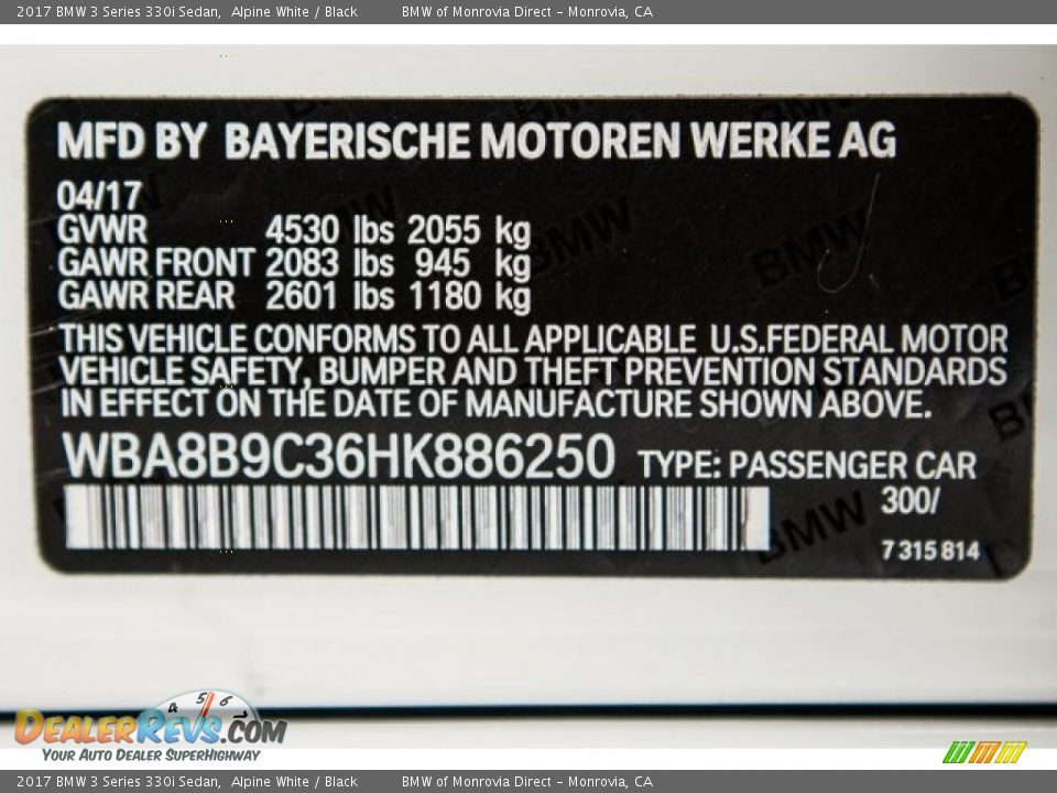 2017 BMW 3 Series 330i Sedan Alpine White / Black Photo #11