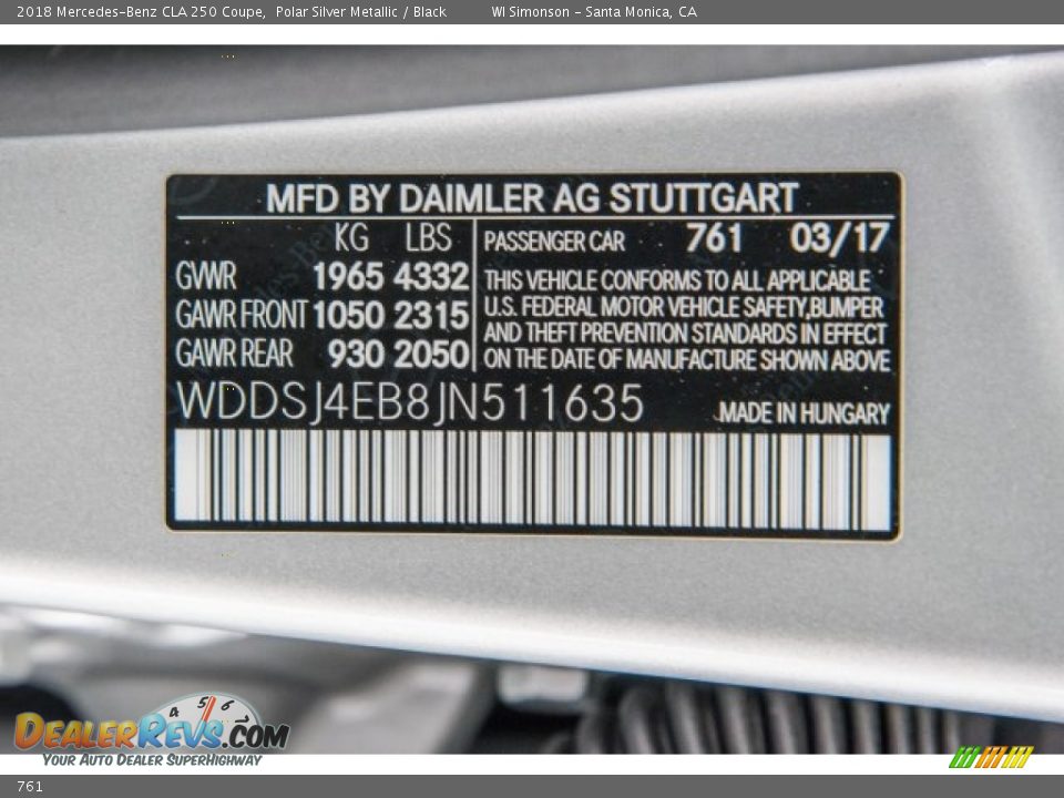 Mercedes-Benz Color Code 761 Polar Silver Metallic