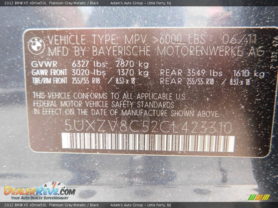 2012 BMW X5 xDrive50i Platinum Gray Metallic / Black Photo #14