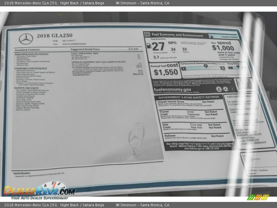 2018 Mercedes-Benz GLA 250 Window Sticker Photo #10