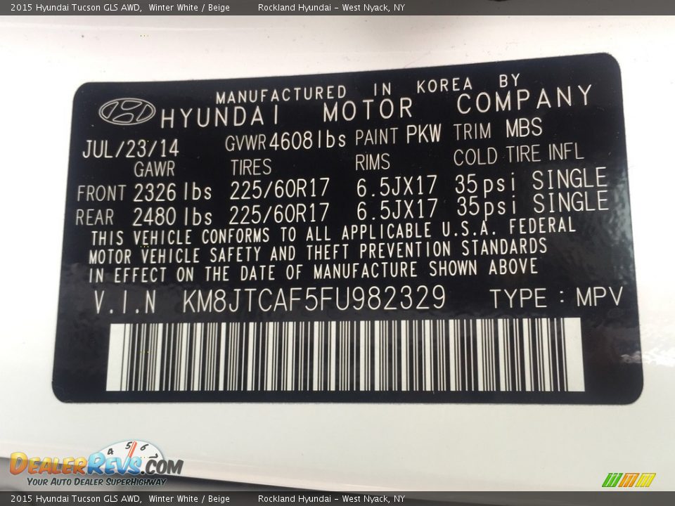 2015 Hyundai Tucson GLS AWD Winter White / Beige Photo #32