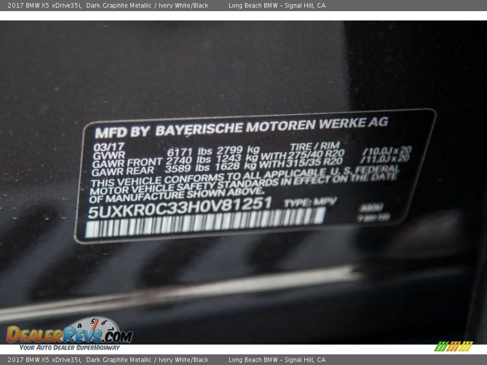 2017 BMW X5 xDrive35i Dark Graphite Metallic / Ivory White/Black Photo #11