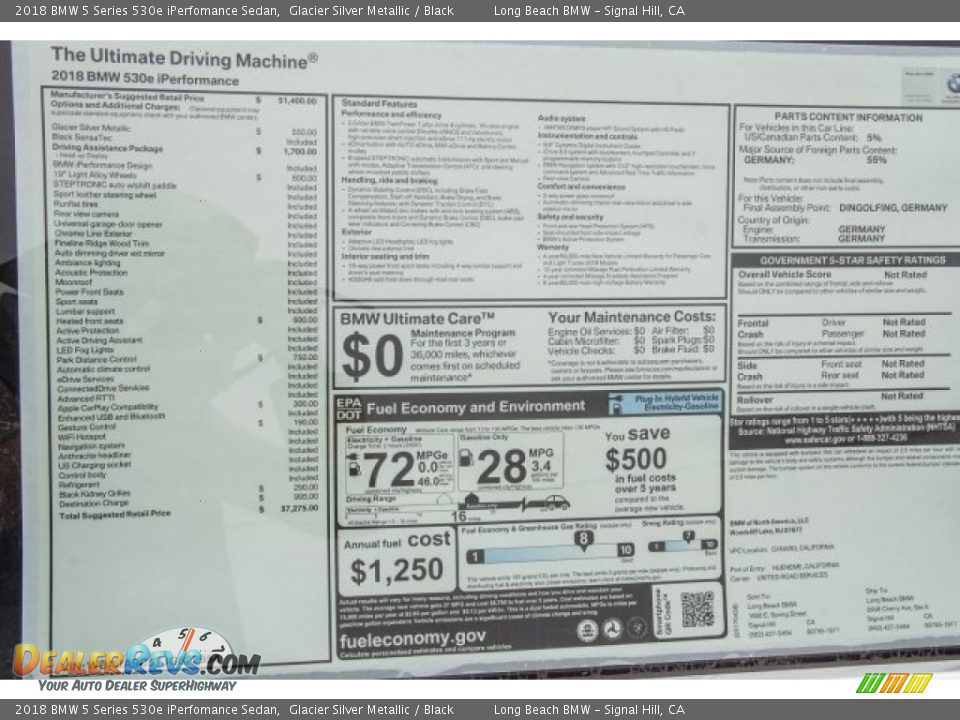 2018 BMW 5 Series 530e iPerfomance Sedan Window Sticker Photo #10