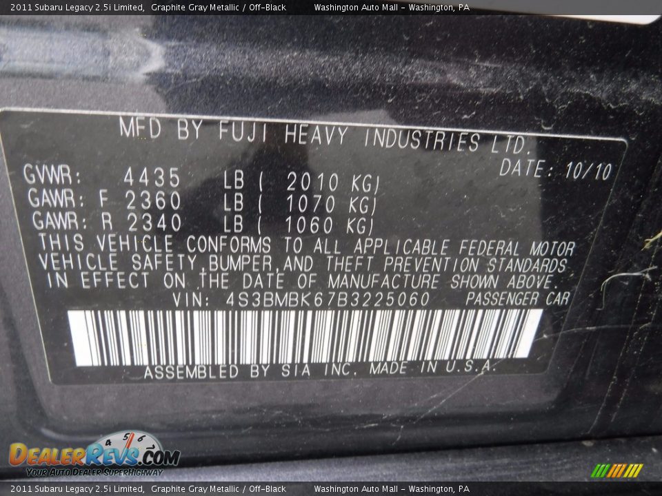 2011 Subaru Legacy 2.5i Limited Graphite Gray Metallic / Off-Black Photo #24
