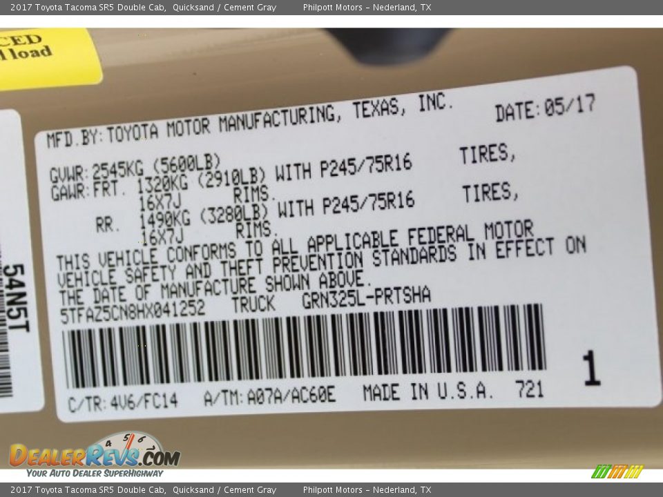 2017 Toyota Tacoma SR5 Double Cab Quicksand / Cement Gray Photo #20