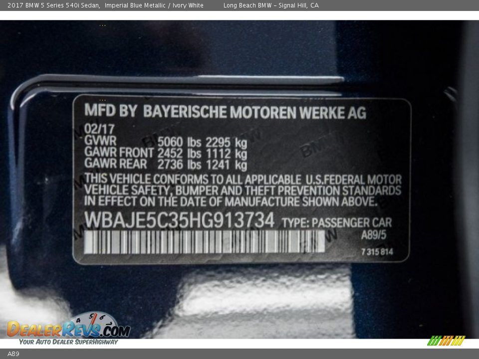 BMW Color Code A89 Imperial Blue Metallic