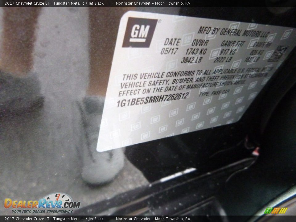 2017 Chevrolet Cruze LT Tungsten Metallic / Jet Black Photo #16