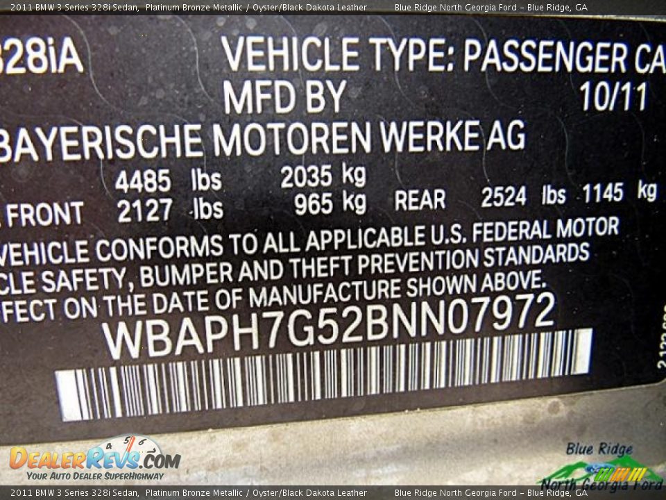 2011 BMW 3 Series 328i Sedan Platinum Bronze Metallic / Oyster/Black Dakota Leather Photo #27