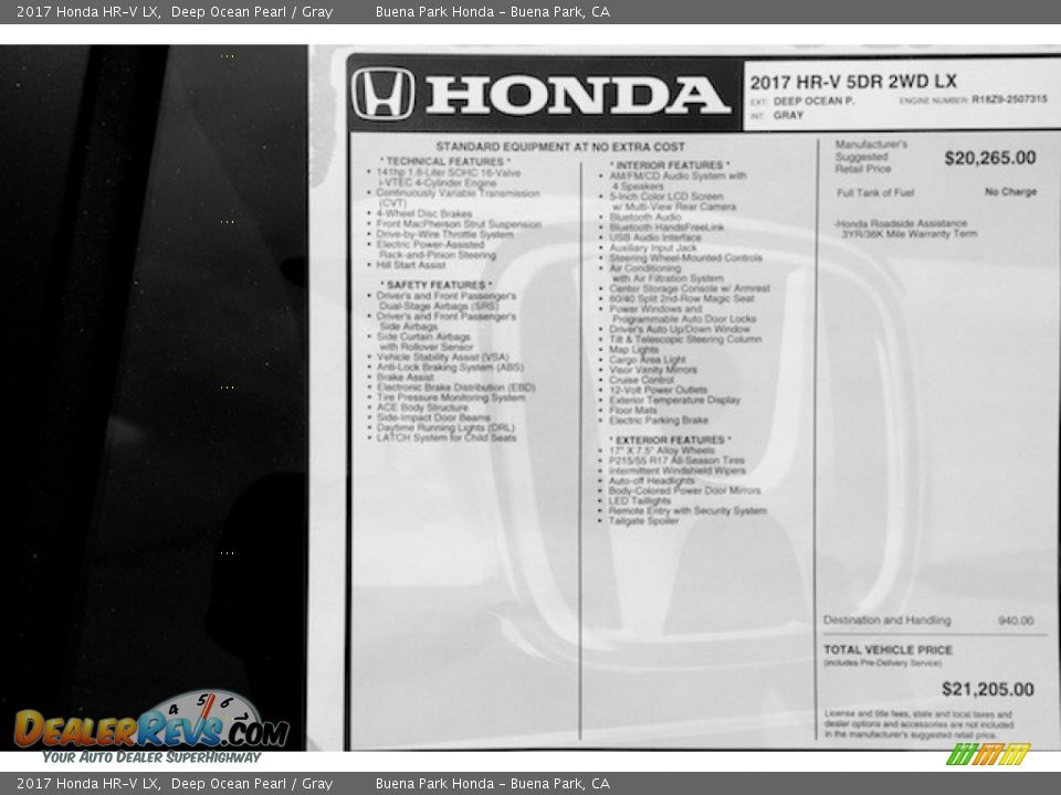 2017 Honda HR-V LX Deep Ocean Pearl / Gray Photo #16