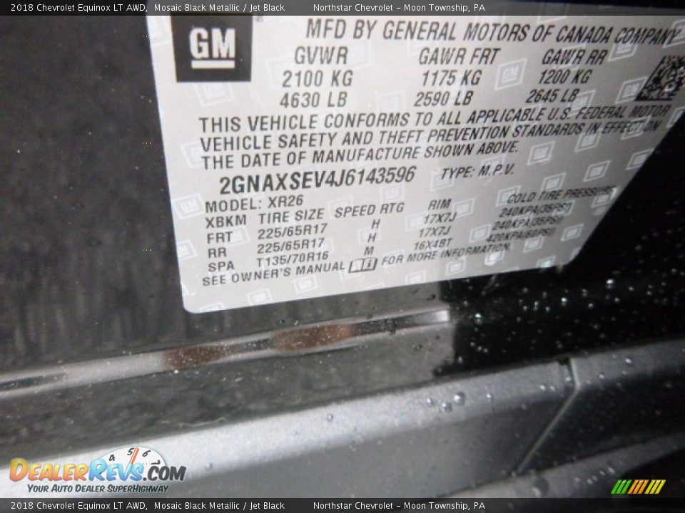2018 Chevrolet Equinox LT AWD Mosaic Black Metallic / Jet Black Photo #16