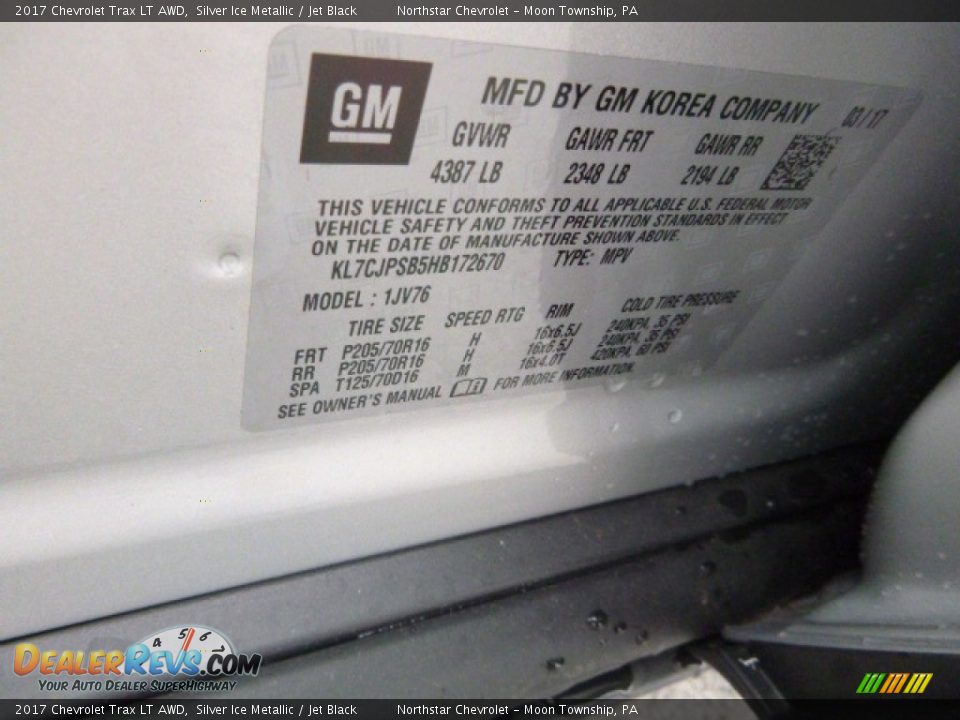 2017 Chevrolet Trax LT AWD Silver Ice Metallic / Jet Black Photo #16