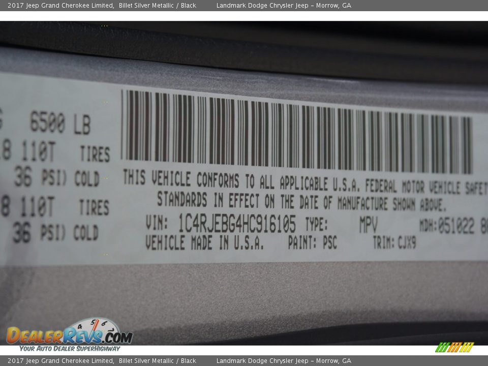 2017 Jeep Grand Cherokee Limited Billet Silver Metallic / Black Photo #10