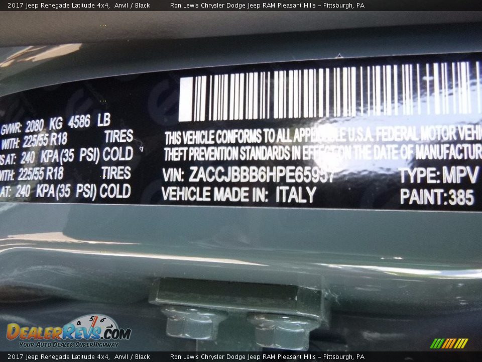 2017 Jeep Renegade Latitude 4x4 Anvil / Black Photo #16