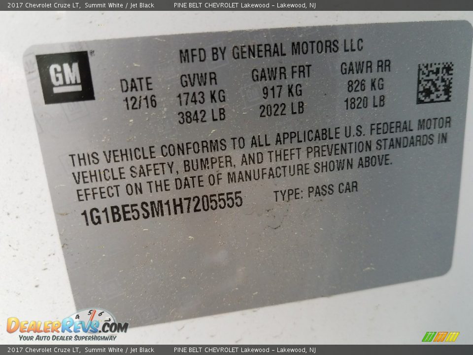 2017 Chevrolet Cruze LT Summit White / Jet Black Photo #9