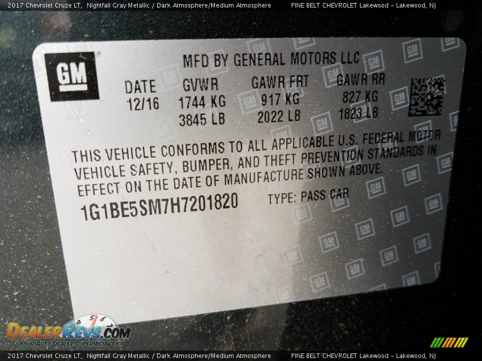 2017 Chevrolet Cruze LT Nightfall Gray Metallic / Dark Atmosphere/Medium Atmosphere Photo #9