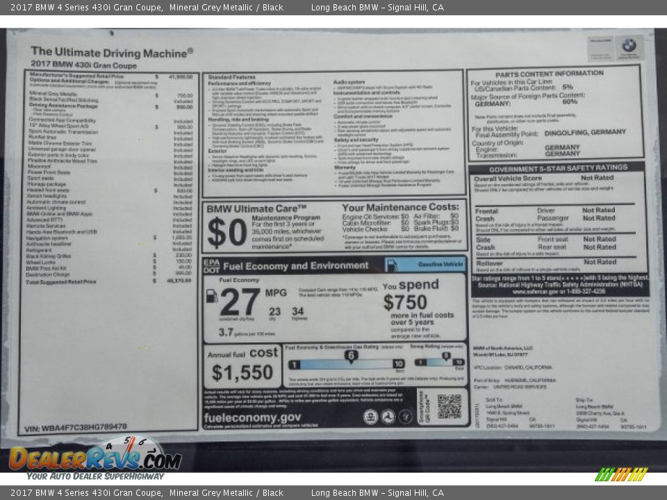 2017 BMW 4 Series 430i Gran Coupe Mineral Grey Metallic / Black Photo #10