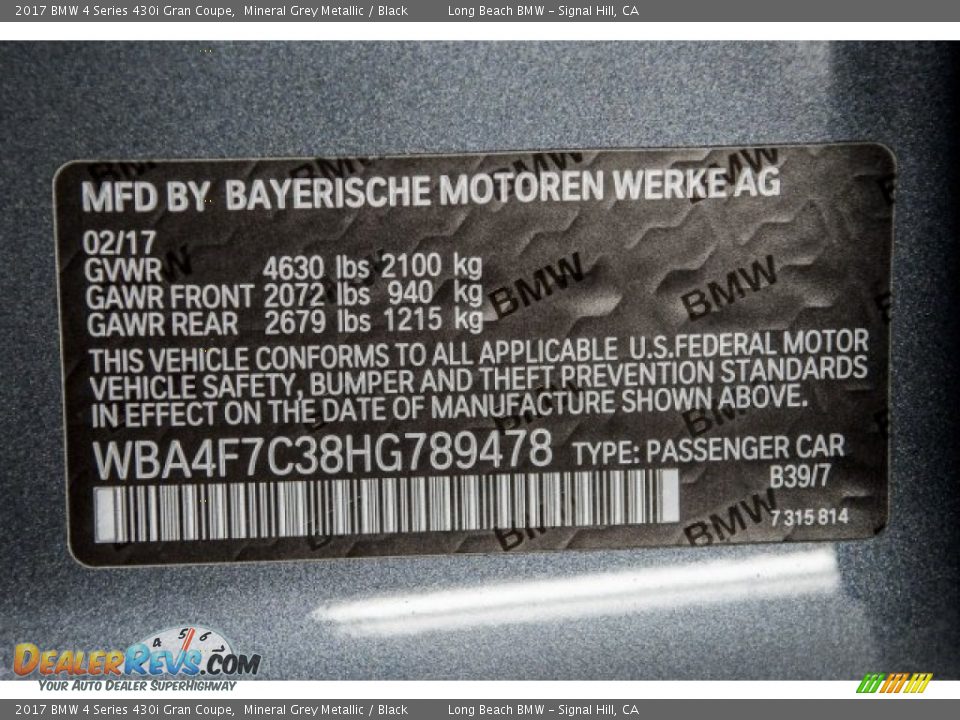 2017 BMW 4 Series 430i Gran Coupe Mineral Grey Metallic / Black Photo #12