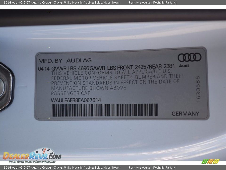 2014 Audi A5 2.0T quattro Coupe Glacier White Metallic / Velvet Beige/Moor Brown Photo #34