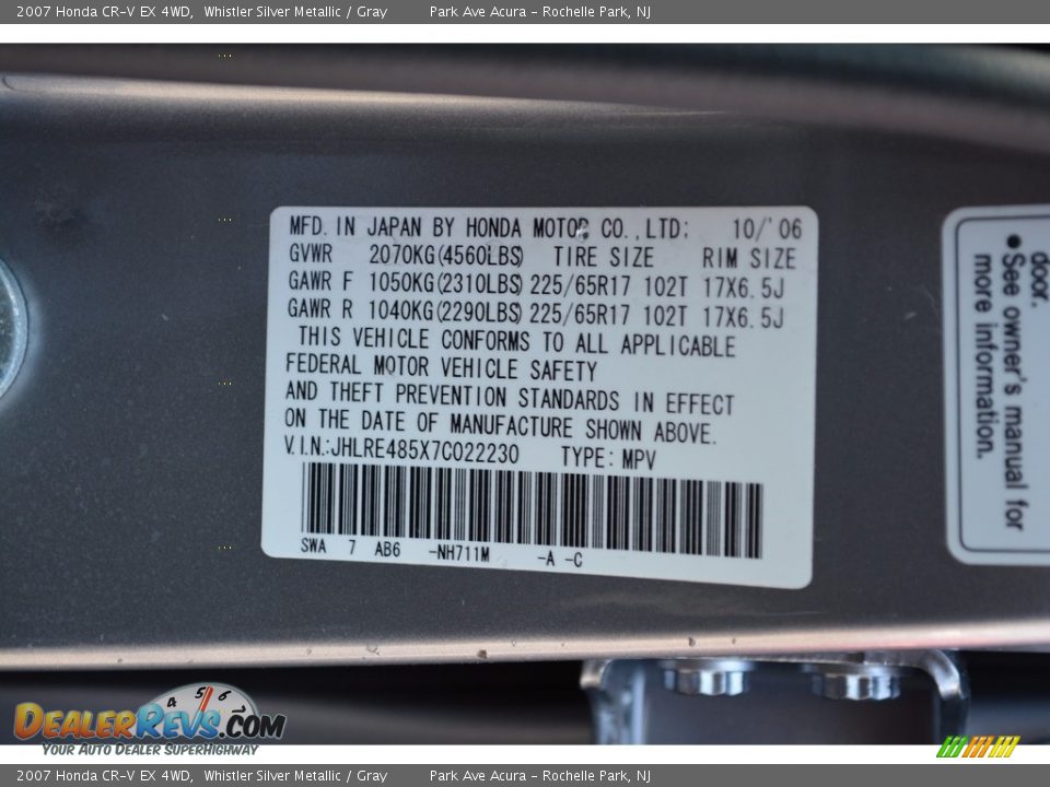 2007 Honda CR-V EX 4WD Whistler Silver Metallic / Gray Photo #34