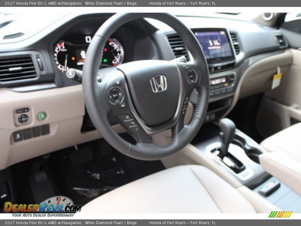 2017 Honda Pilot EX-L AWD w/Navigation White Diamond Pearl / Beige Photo #9