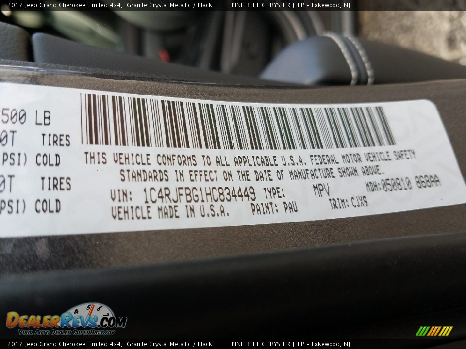 2017 Jeep Grand Cherokee Limited 4x4 Granite Crystal Metallic / Black Photo #9