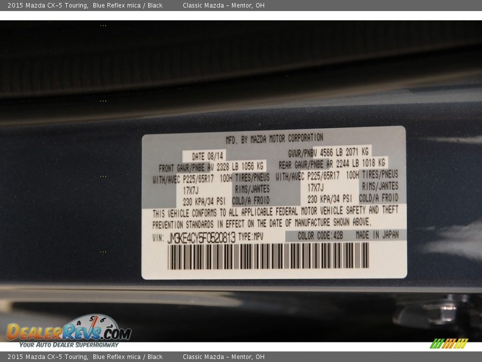 2015 Mazda CX-5 Touring Blue Reflex mica / Black Photo #13