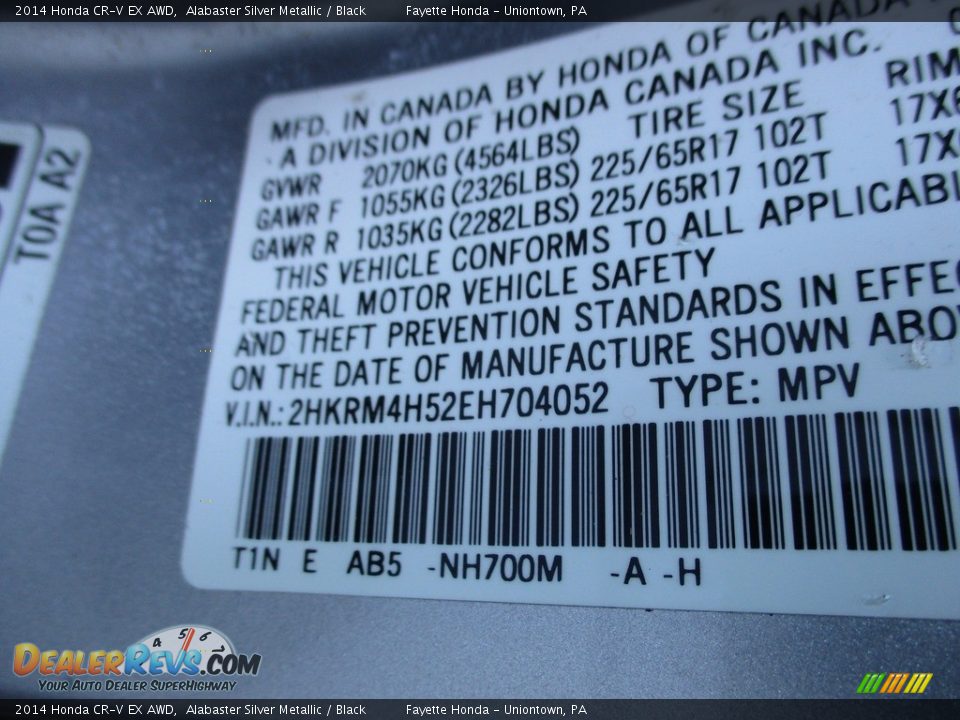 2014 Honda CR-V EX AWD Alabaster Silver Metallic / Black Photo #9