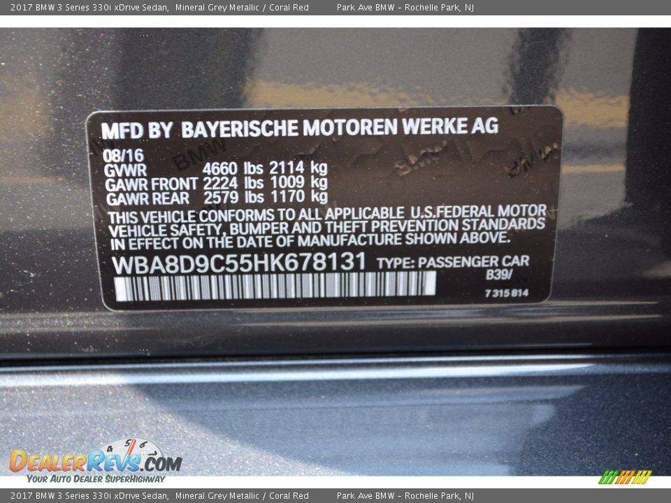 2017 BMW 3 Series 330i xDrive Sedan Mineral Grey Metallic / Coral Red Photo #34