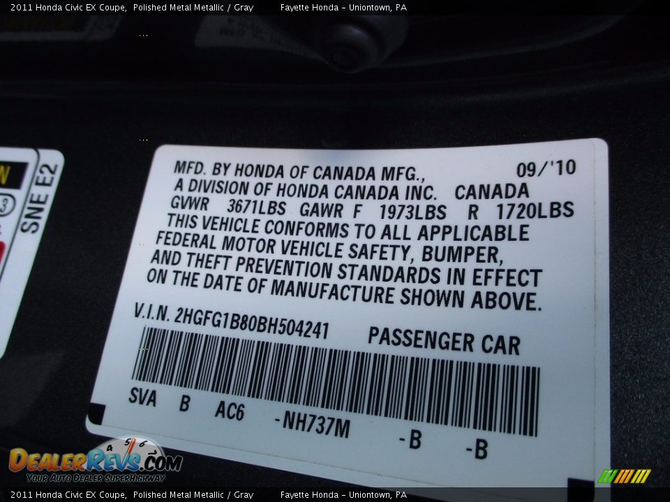 2011 Honda Civic EX Coupe Polished Metal Metallic / Gray Photo #9
