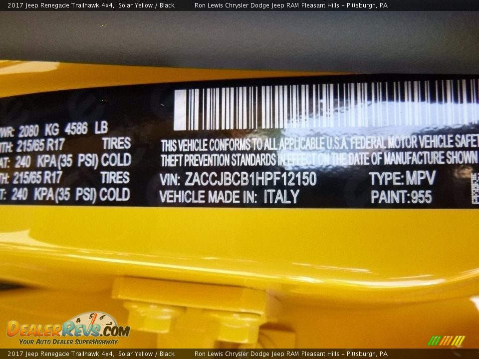 2017 Jeep Renegade Trailhawk 4x4 Solar Yellow / Black Photo #15