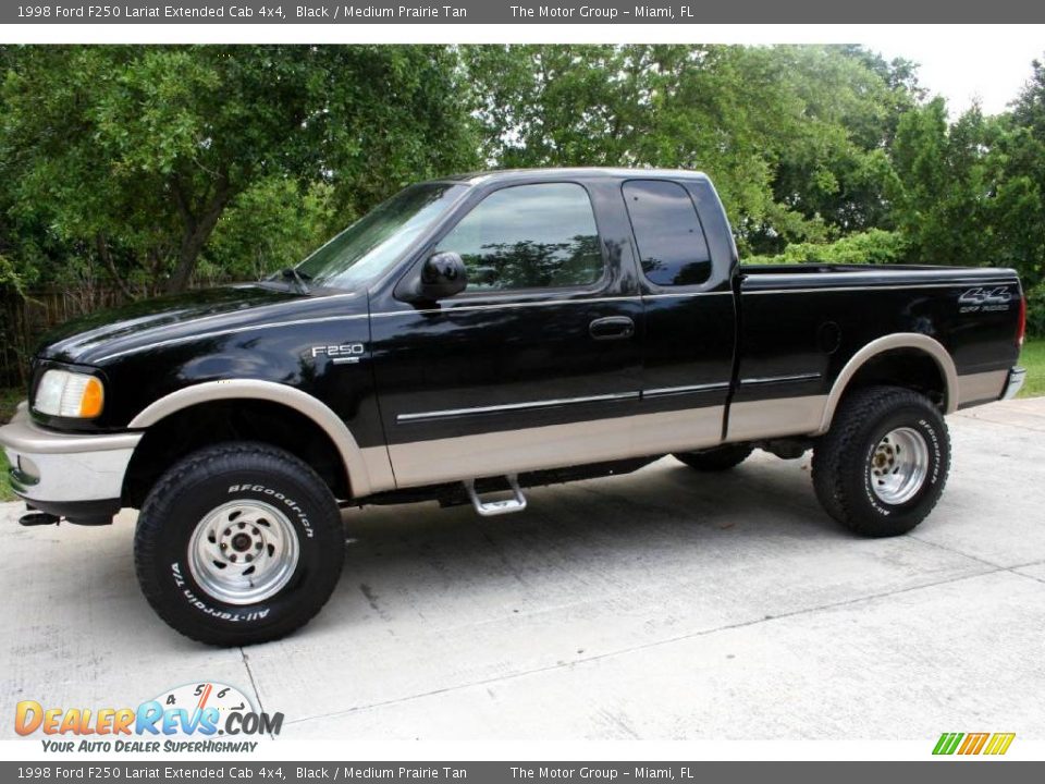 1998 Ford F250 Lariat Extended Cab 4x4 Black / Medium Prairie Tan Photo #2